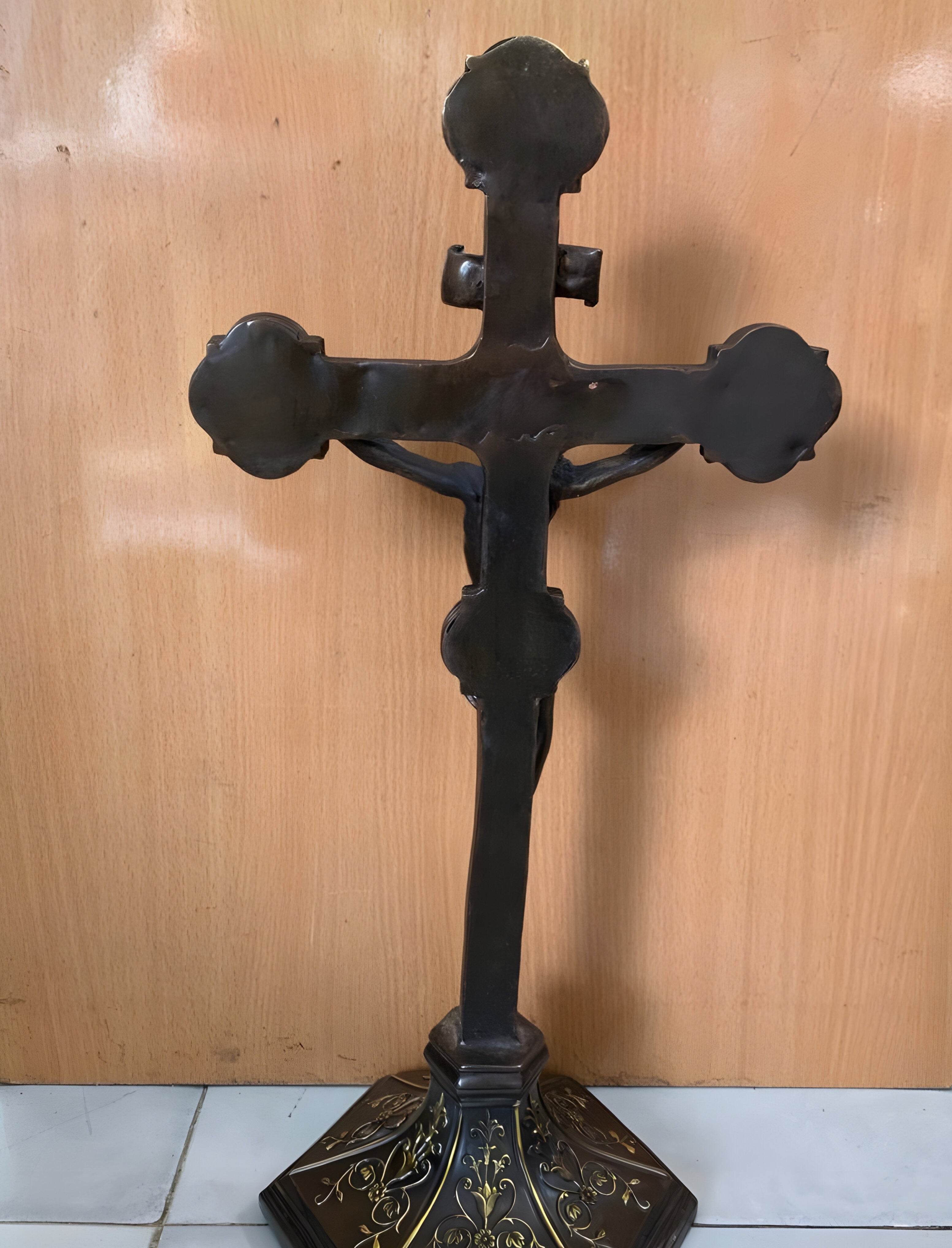 Catholic Cross Statue in Bronze, Sacred Religious Symbol, Perfect Religious Gift